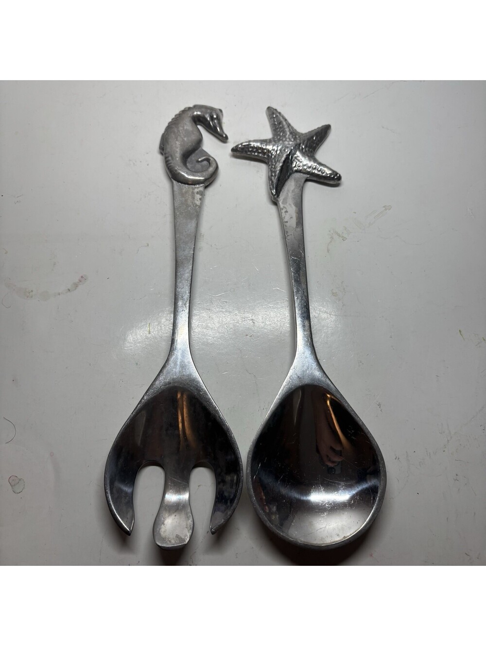 Mariposa Vintage 1994 Aluminum Salad Servers Set Seahorse Starfish Nautical 2pc